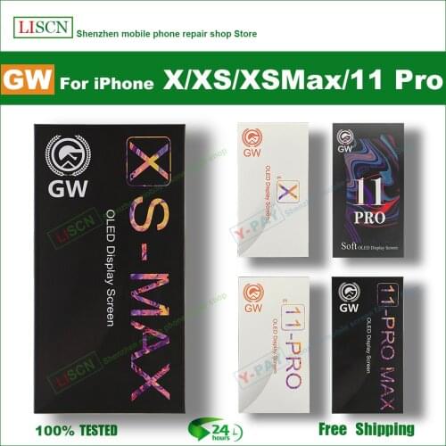 GW OLED LCD for iPhone X XS Max 11pro, digitizer module, tested touch screen, pixel without dead zone, spare LCD Parts + Gift