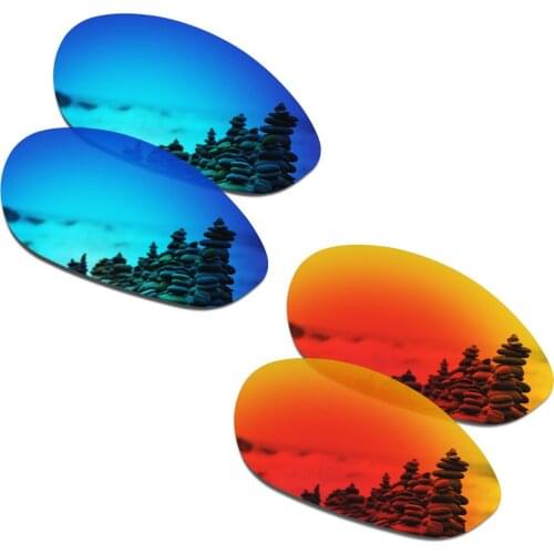 SmartVLT 2 Pairs Polarized Sunglasses Replacement Lenses for Oakley Minute 2.0 Ice Blue and Fire Red