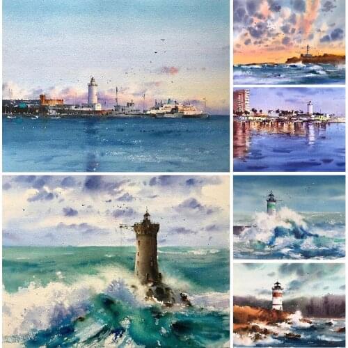 Diamond Painting 5D DIY Sea Lighthouse Map Rhinestone Three-dimensional Mosaic Home Handmade Decorations Can Be Customized