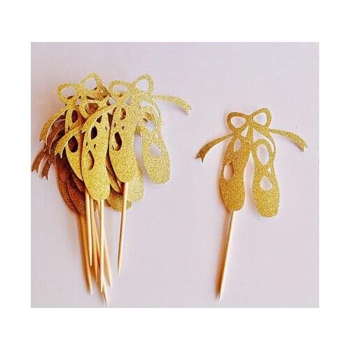 Glitter Ballerina Ballet shoes Princess gender reveal birthday cupcake toppers baptism Christening party doughnut toothpicks