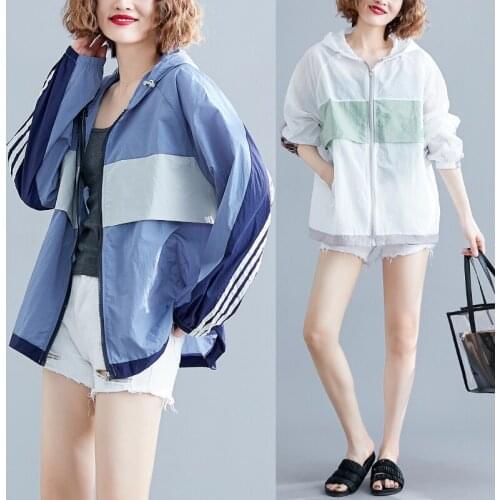Big yards dress fat younger sister 2020 new uv color matching is prevented bask in summer 200 jins zipper thin coat