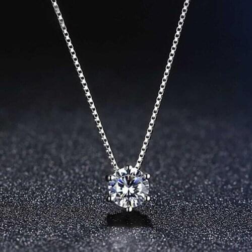 Solitaire 2ct Zirconia Diamond Pendant Necklace Solid Silver Choker Statement Necklace Women Silver Jewelry