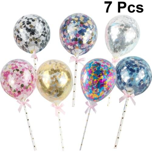 7PCS Birthday Decorative Sequined Balloon Cake Toppers Sequins Balloons Cake Toppers Creative Confetti Balloons Cake Plug Card