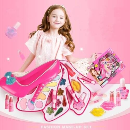 Kids Makeup Washable Cosmetic Pretend Play Make Up Toys Set Cosmetic Bag for Children Dress Up Princess Girl Birthday Gift