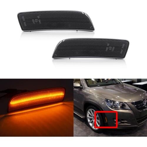 For VW Tiguan 2008-2017 Led Front Bumper Side Marker Light Lamp Smoked Lens Amber Replace OEM: 5N0945119A & 5N0945120A