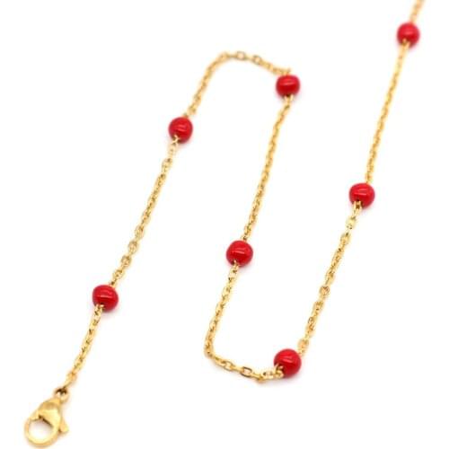 DoreenBeads 304 Stainless Steel Necklace For Women Daily Accessories Gold Plated Blue Colorful Link Chain 50cm long, 1 Piece