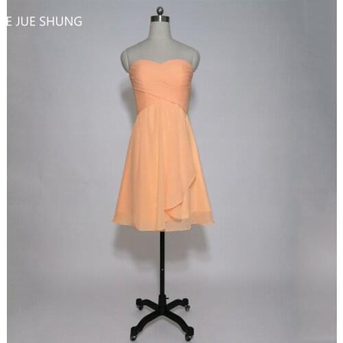 E JUE SHUNG Orange Chiffon Short Bridesmaid Dresses 2017 Sweetheart A-line Cheap Wedding Party Dresses