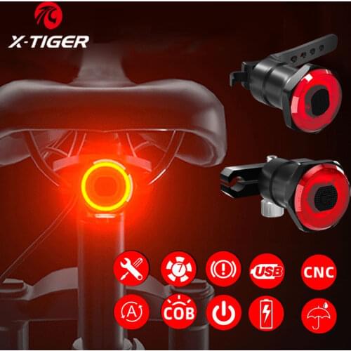 X-Tiger Bike Rear Light IPx6 Waterproof LED Charging Bicycle Smart Auto Brake Sensing Light Accessories Bike Taillight Light