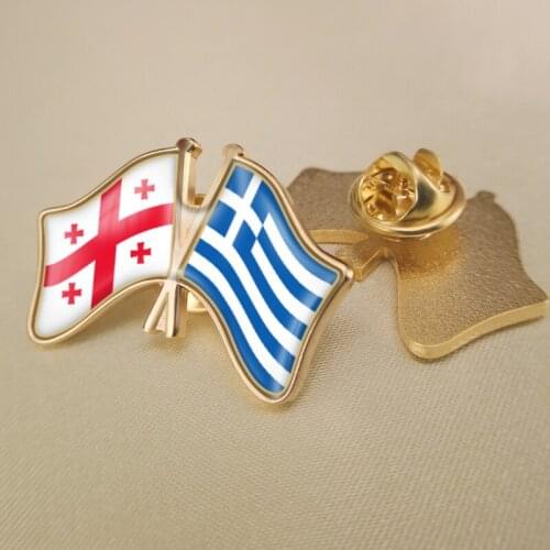 Georgia and Greece Crossed Double Friendship Flags Lapel Pins Brooch Badges