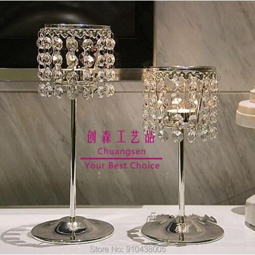 Crystal Flower Vase Wedding Present Metal Candlestick Tea Light Holder Stand For Events,Party Deco Candleholder Table Decor