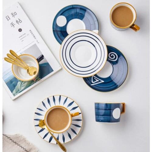 Hand painted ceramic underglaze ins Nordic Coffee Cup Saucer Set household tea cup afternoon tea cup dish milk cup