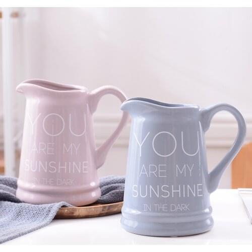 Simple small fresh modern French romantic ceramic vase flower Kettle Kettle Powder Grey printed vase decoration home