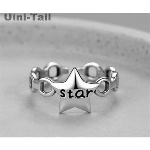 Uini-Tail hot sale new 925 sterling silver pentagram star letter opening ring personality fashion tide flowing small fresh ring