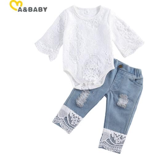 Ma&Baby 0-24M Newborn Infant Baby Girls Clothes Set Lace White Romper Denim Pants Autumn Baby Girl Outfits Clothing