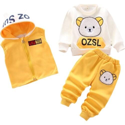 Baby Girls Clothing Set Winter Bear Thick Plus Velvet Suit For Kids Vest +Coat + Pants Outfits Toddler Children Birthday Present