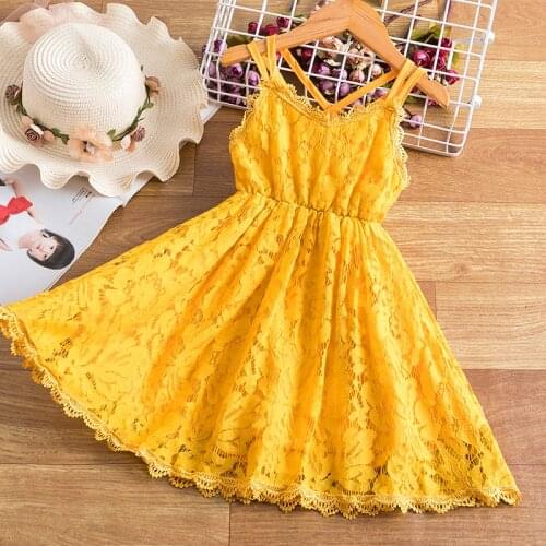 Girls Summer Princess Dress Lace Flower Sleeveles Backless Elegant Birthday Party Weddding Costume For Children Sundress