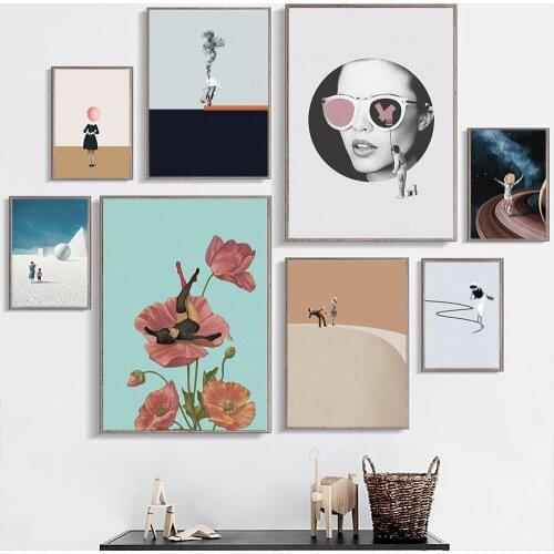 Trendy Abstract Girl Space Canvas Paintings Interior Wall Art Poster and Print Vintage Pictures for Living Room Home Decoration