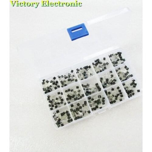 15Value TO-92 Transistor Assorted Kit 2N2222 S9012 S9013 S9014 S8050 S8550 2N3904 2N3906 2N5401 2N5551 A42 A92 A1015 C1815 13001