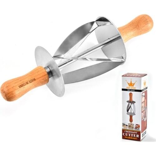 Stainless Steel Rolling Cutter for Making Croissant Bread Wheel Dough Pastry Knife Wooden Handle baking Kitchen Knife