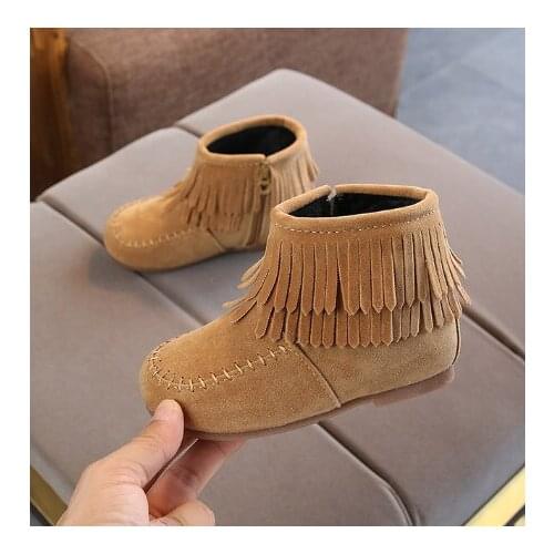 New girls Ankle Boots Princess Sweet Flock Fabric Warm Rubber Boots For Toddler Kids Cotton-padded Tassels