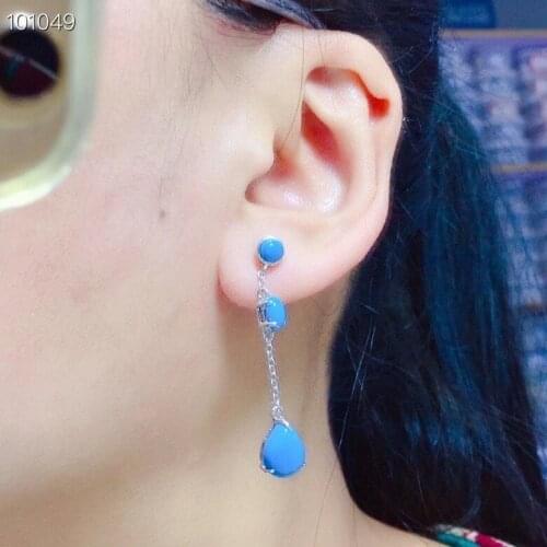New Coming Luxury 100% Natural and Real Turquoise Earring 925 sterling silver Turquoise Earring