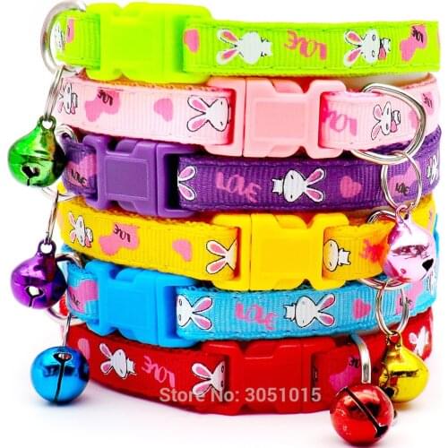 Wholesale 100X pets with bells cute little rabbit cat collar adjustable dog necklace collars nylon polyester puppy cat supplies