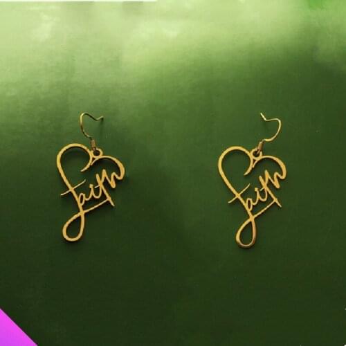 Wholesale 10 Peach Heart Letters Faith Necklace and Earrings Set for Men and Women Faith Amulet Stainless Steel Jewelry Gifts