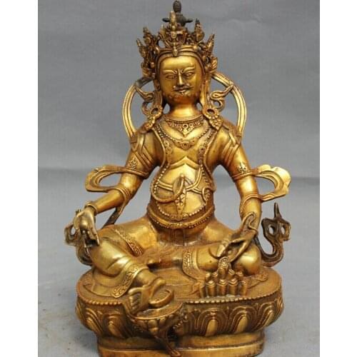 Wholesale factory 11" Tibet Bronze Gilt Buddhist Joss Wealth Yellow Jambhala Buddha Set Statue