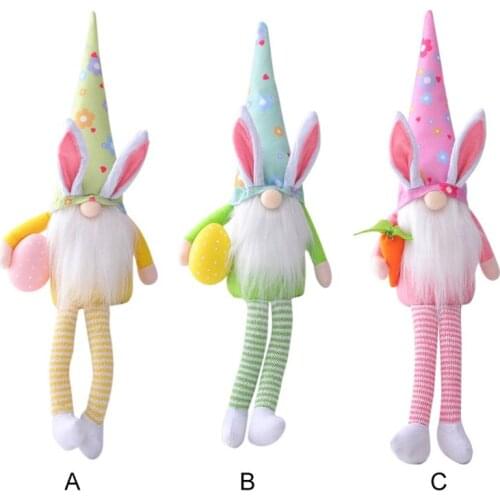Easter Long-legged Egg-Carrying Bunny Colorful Dwarf Dolls Home Decoration Items Elf Doll Ornaments (Pink)