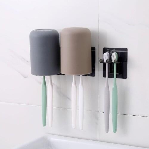 OTHERHOUSE Toothbrush Holder Rack With Cup Toothbrush Case Cover Shelf Suction Hooks Bathroom Accessories 1 Holder & 1 Cup