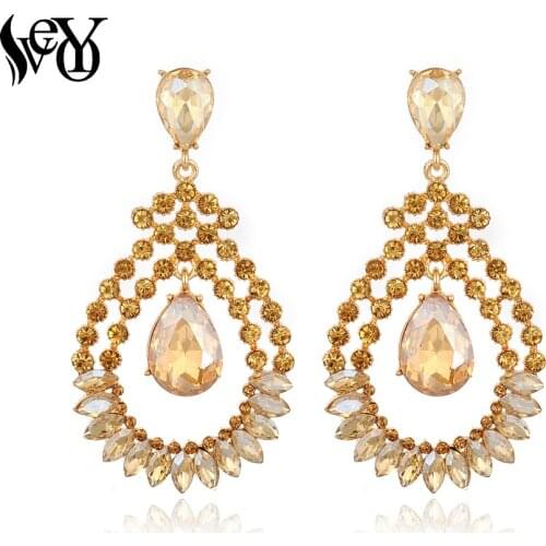 VEYO Luxury Champagne Crystal Earrings For Women Fashion Female Bricons Wedding Long Big Drop Earrings Wholesale