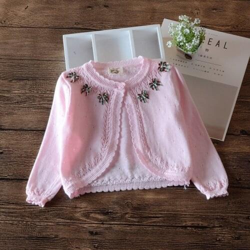 0-4yrs Pink Cotton Baby Girl Cardigan Sweater Infant Jacket Cute Outdoor Sweet White Outerwear 1 Year OldToddler Clothes 205040