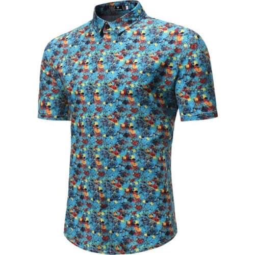 Men Shirt Short Sleeve Slim Fit Floral Shirt Summer Fashion Print Hawaiian Shirt Single Breasted Turn-down Collar Casual Shirts