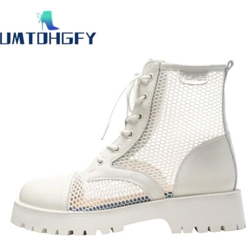 Womens Summer Sandals Shoes Large Size 2021 New Genuine Leather Lace-up Mesh Womens Shoes Fashion Mid Heel Female Office Shoes