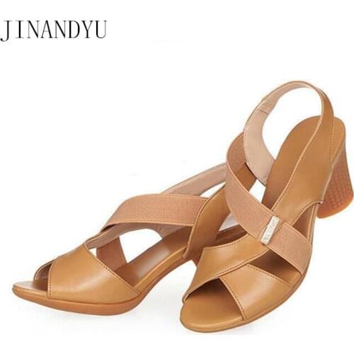 Summer Woman Shoes Big Size Chunky Heels Sandals Ladies Classy Outdoor Gladiator Sandals Women Brown Black Heels for Ladies