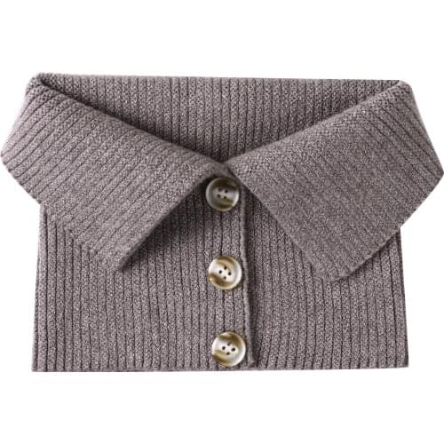 Women Girls High Neck Ribbed Neckerchief Detachable Knitted Fake Collar Autumn Winter Warm Neck Wrap Fashion Button False Collar
