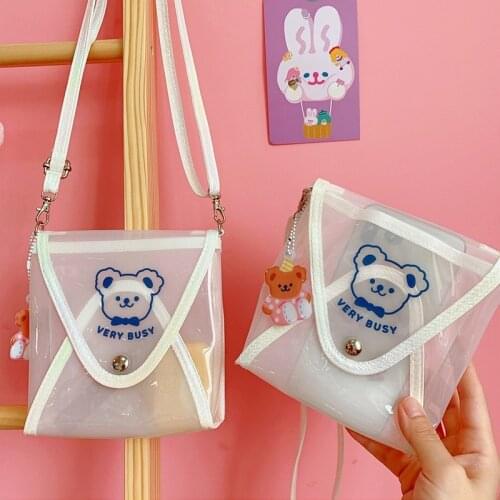 Japanese style School Girls Korea Summer Bear Jelly Transparent messenger bag Waterproof Girls Cute Crossbody Shoulder bag