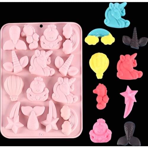 14 Pattern Cartoon Silicone Chocolate Molds Unicorn Mermaid Balloon Fondnat Candy Fudge Molds Cake Decoration Tools Resin Molds