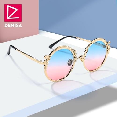 DENISA Fashion Steampunk Round Sunglasses Women Men Gold Frame Vintage Sun Glasses Ladies UV400 lunette de soleil femme G18430