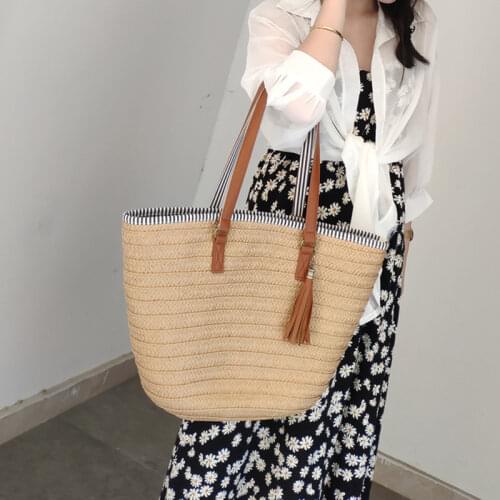 Tassel Design Straw Women Shoulder Bags Wicker Woven Handbags Handmade Summer Beach Travel Bag Female Large Capacity Tote Purse