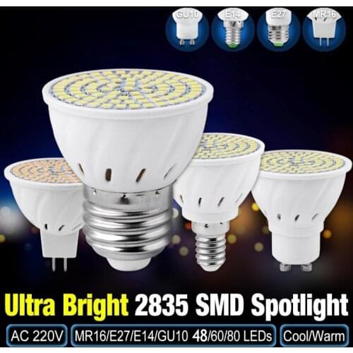 GU10 LED Lamp E14 Spotlight Bulb E27 48 /60 /80leds 2835 SMD lampara 220V 240V Bombillas led MR16 Lampada Spot light