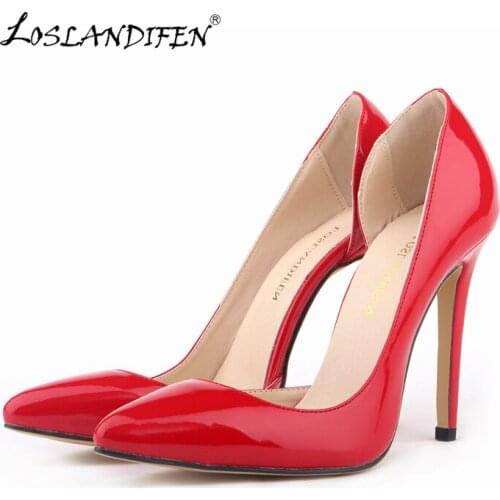 LOSLANDIFEN Sexy Leather High Heels Women Shoes Pumps Spring Autumn Brand Wedding Work 20 Colors Size 35-42