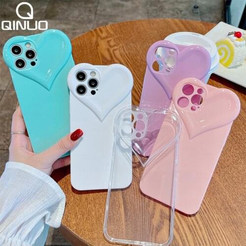 Cute 3D Heart Camera Protection Case For iPhone 11 12 Pro Max XS XR 8 7 Plus 10 X SE 2020 Soft Silicone Girly Bright Color Cover