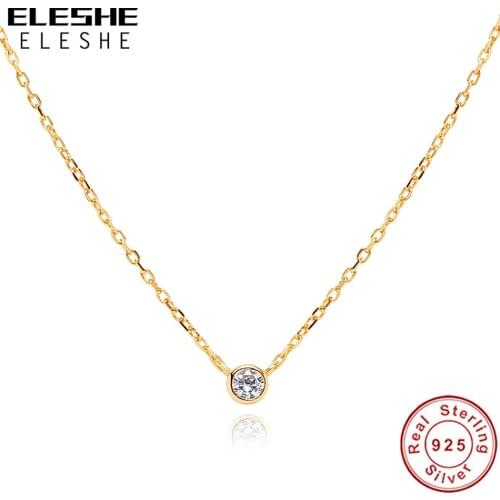 ELESHE Tiny CZ Small Round Necklace Pendant For Women 100% 925 Sterling Silver Simple Necklace with 18K Gold Plated Fine Jewelry