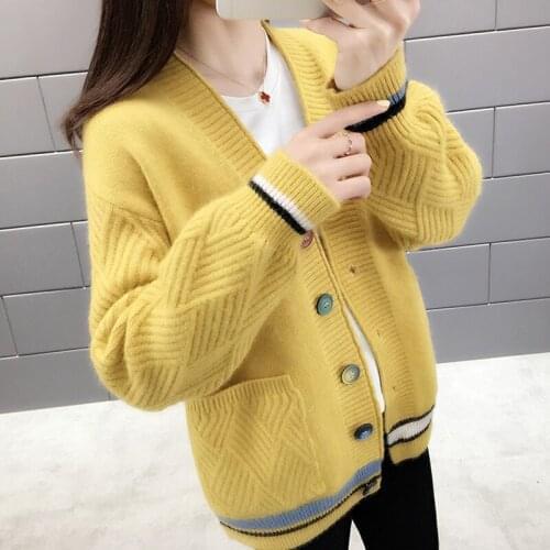 2020 New Spring Autumn Women Cardigan Sweater Korean Casual Long sleeve Short Knitted Sweater Loose Cardigans Ladies Tops H241