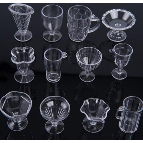 12Pcs/Set Modern Clear Transparent Plastic Mini Ice Cream Cup Tableware Doll House Miniatures Craft for Kids Gifts Kitchen Toys