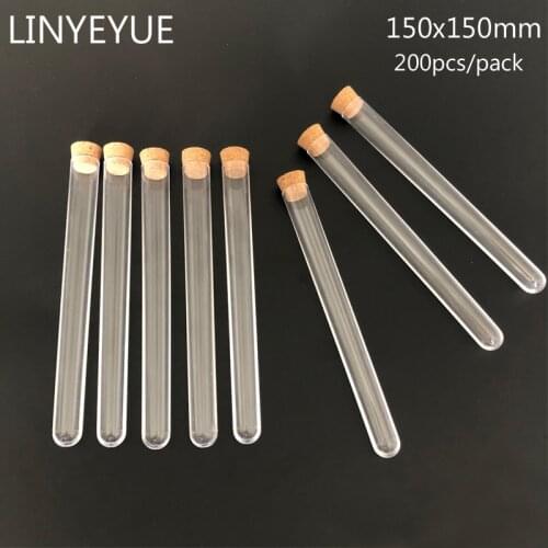 200pcs/pack 15*150mm Plastic Test Tube with Cork for Laboratory or Wedding favours Spices Tube