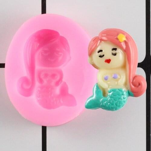 3D Mermaid Silicone Mold DIY Baby Birthday Cupcake Topper Fondant Cake Decorating Tools Polymer Candy Clay Chocolate Moulds