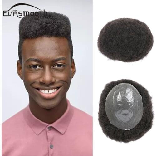 Africa Afro Wigs Full Pu Men Toupee 8*10 inches Afro Kinky Curly Wig Human Hair Men Wig Replacement System Handmade Hairpieces