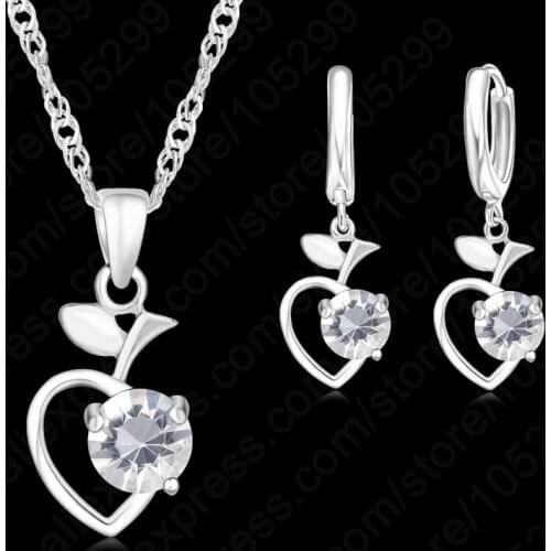 Promotion Women Wedding/Bridal CZ &Crystal Jewelry Set 925 Sterling Silver Necklace/Earrings Fast Shipping